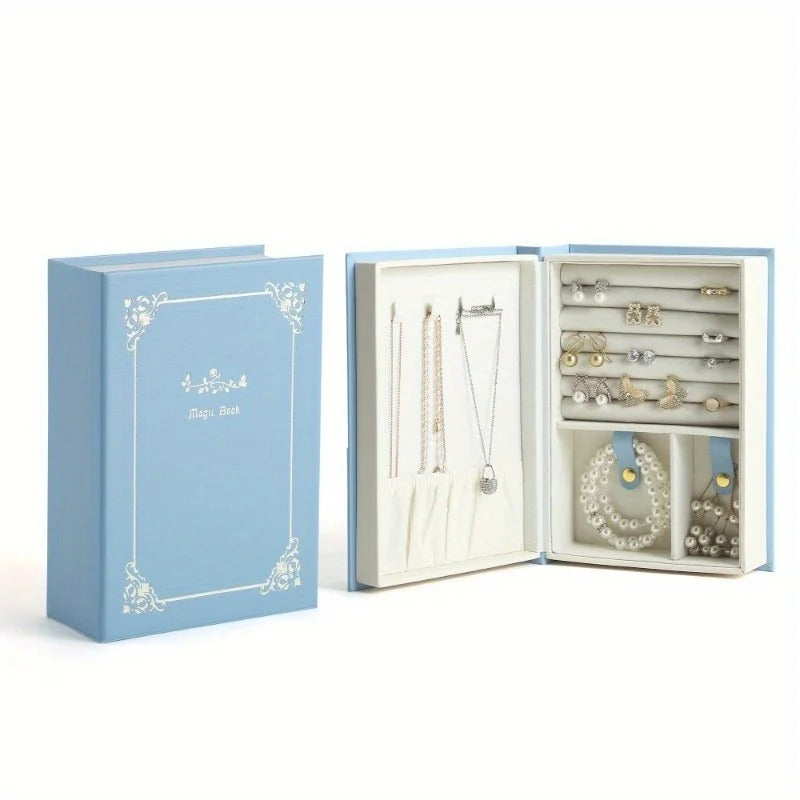 Vintage Book-Style PU Leather Jewelry Organizer