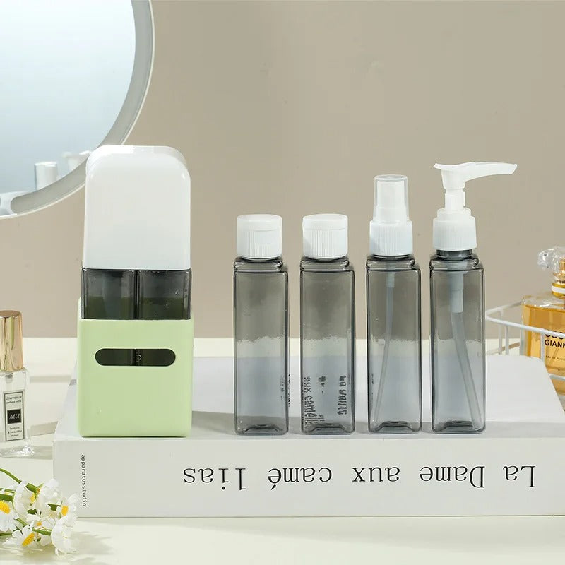 4-in-1 Rotating Travel Bottle Set – 60ml Refillable Leak-Proof Toiletry Kit