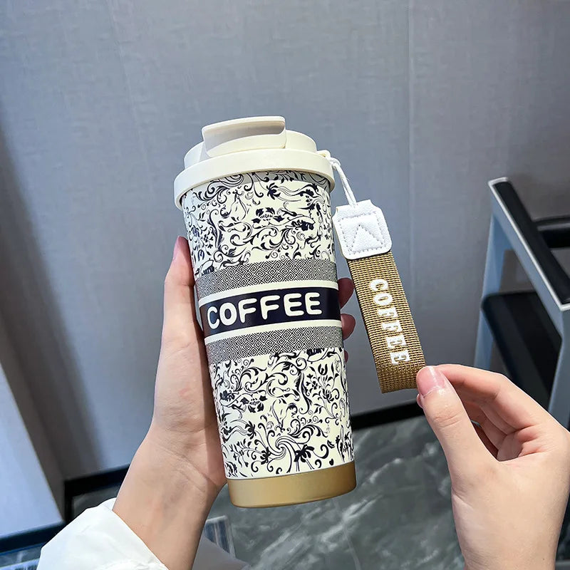 Printed Stainless Steel Insulated Coffee Travel Mug (Random Design)