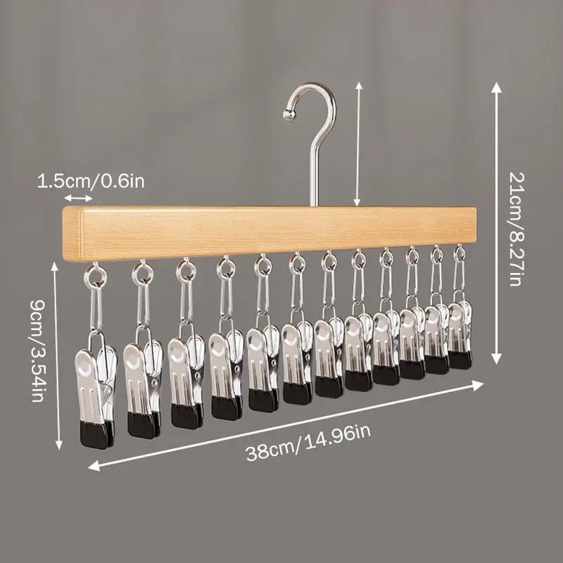 EcoHang Premium 12-Clip Heavy-Duty Wooden Laundry Hanger