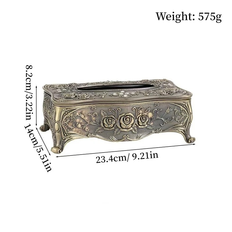 Royal Antique Metal Tissue Box – Vintage Floral Centerpiece