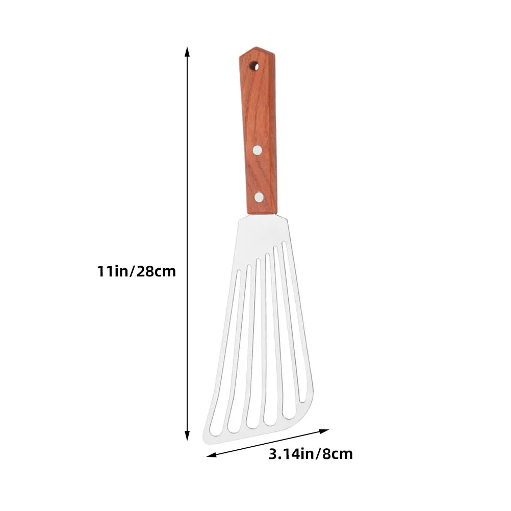 Stainless Steel Slotted Fish Spatula – Flexible Professional Turner with Wooden Handle