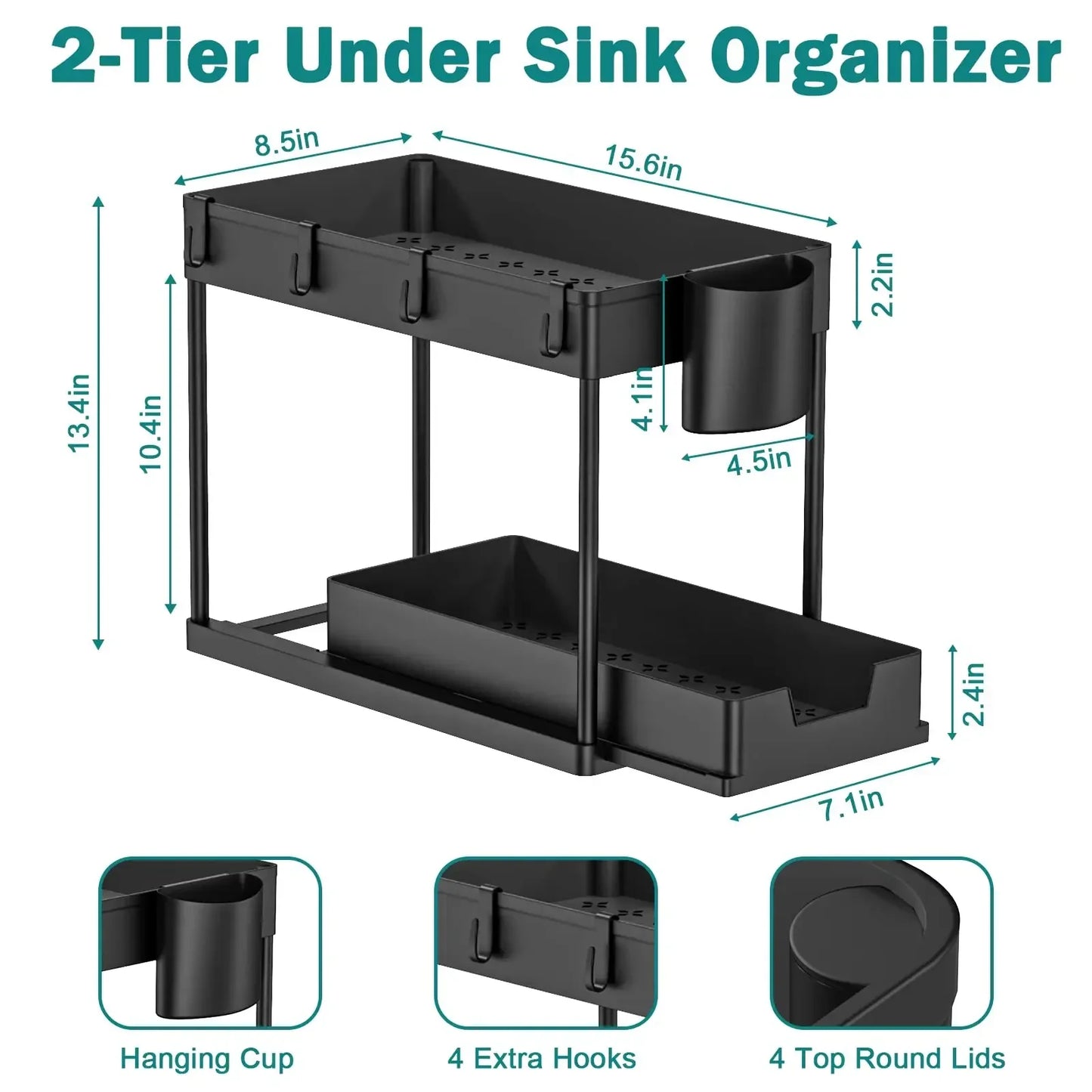 2-Layer Under Sink Multi-Purpose Moveable Storage Rack