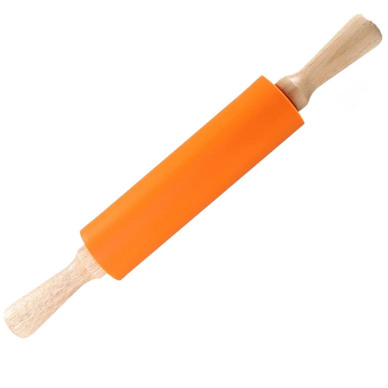 Non-Stick Silicone Rolling Pin (Belan) with Wooden Handles