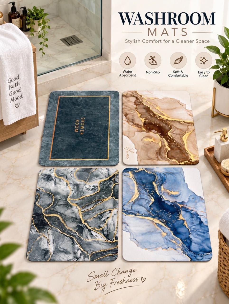 Luxury Marble-Style Washroom Mat (Random Design)