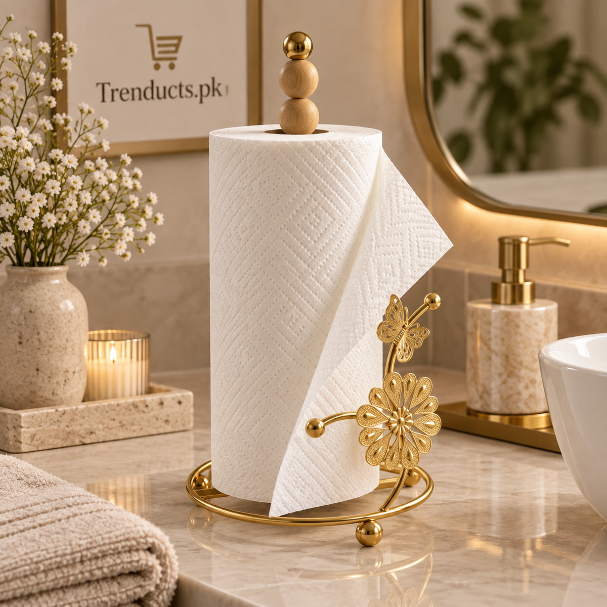 Freestanding Gold Tissue Roll Holder