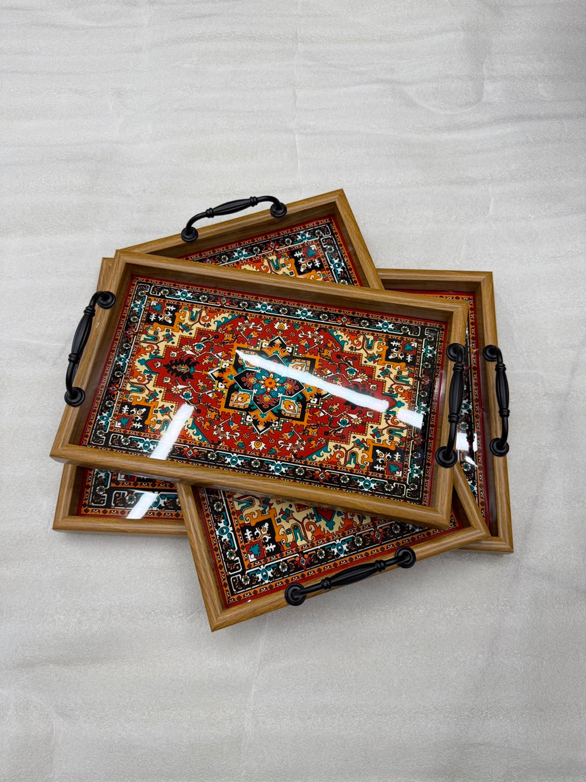 Rust Persian Medallion 3-Piece Fibre Tray Set