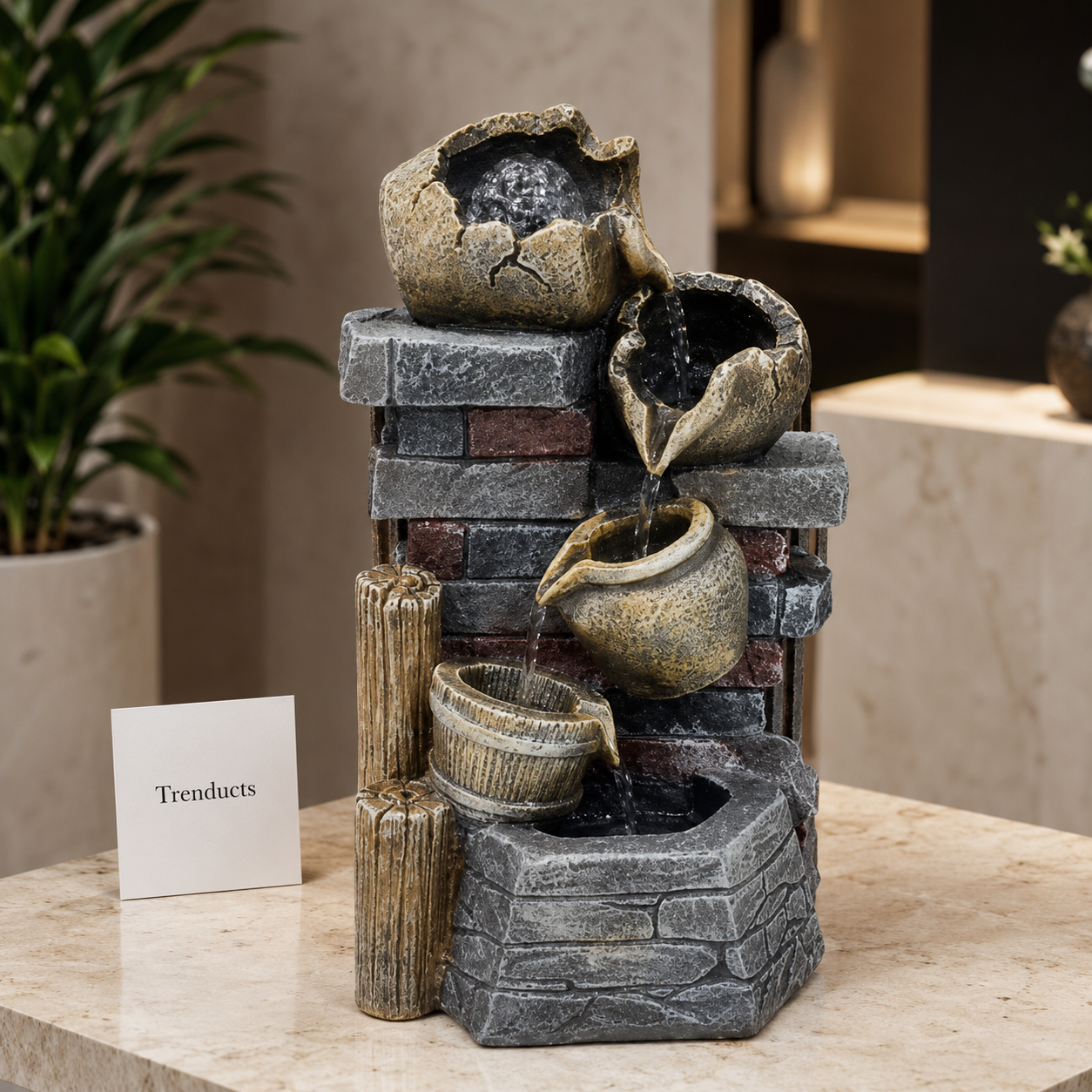 Rustic Pottery Cascade Tabletop Water Fountain