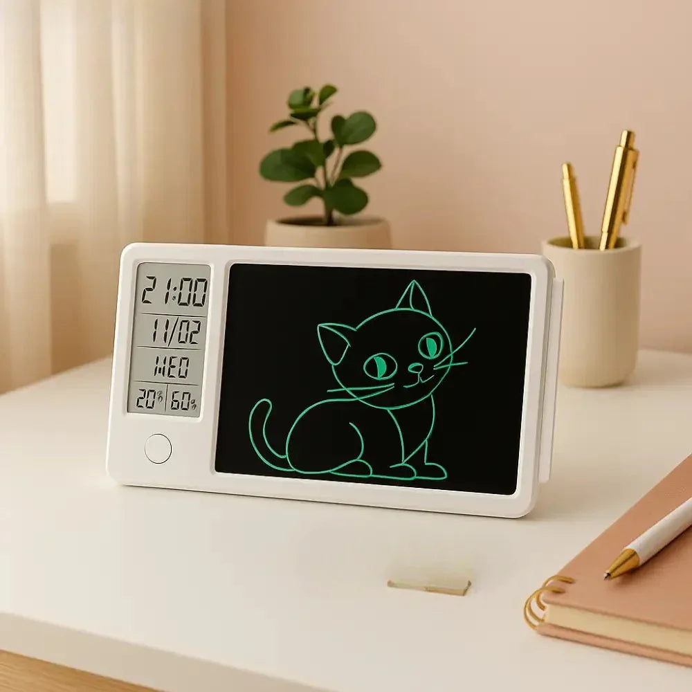 Smart LCD Writing Tablet with Clock & Thermometer - Clarify.pk