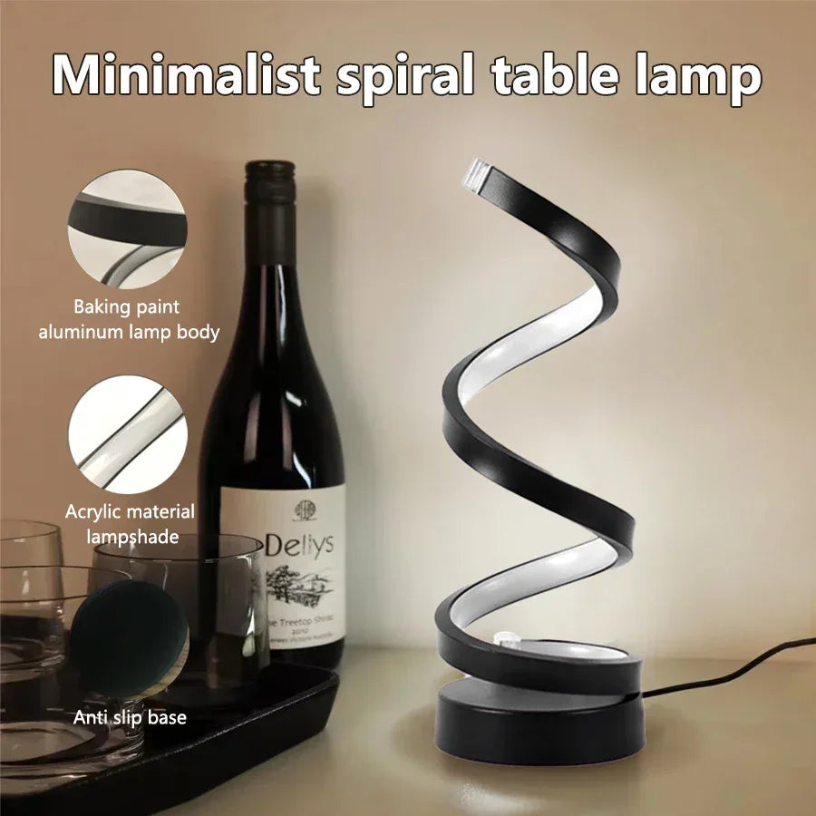 Spiral LED Table Lamp with Tricolor Light - Clarify.pk