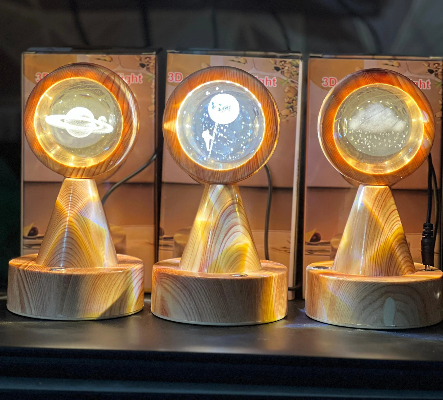 Crystal Globe Projector Lamp with Wooden Base - Clarify.pk