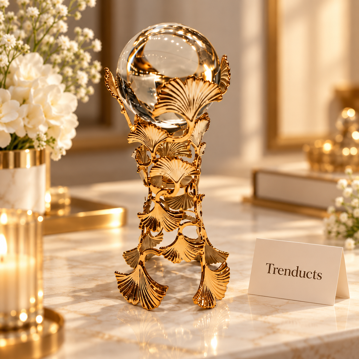 Crystal Ball Decor with Gold Spiral Stand