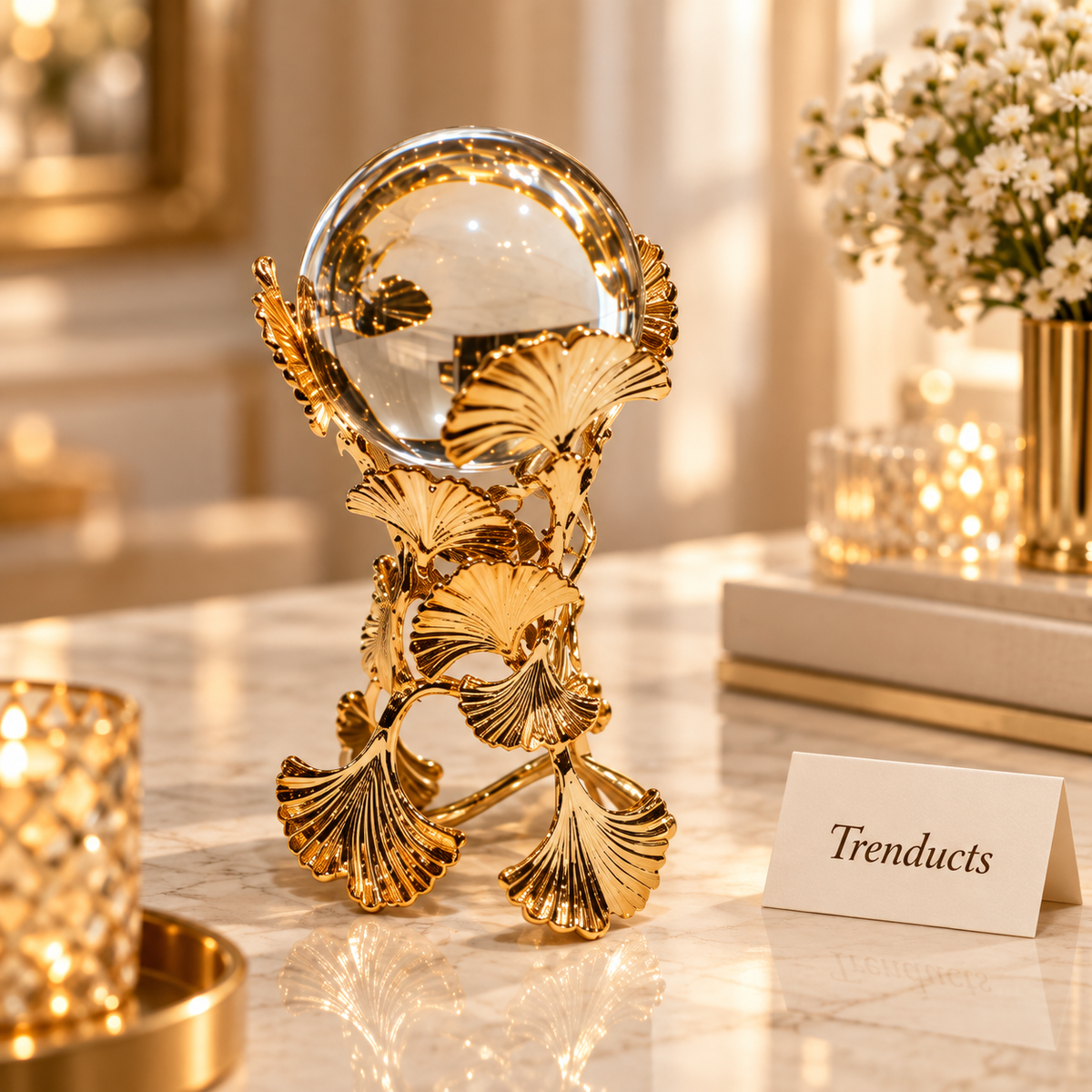 Crystal Ball Decor with Gold Twisted Base