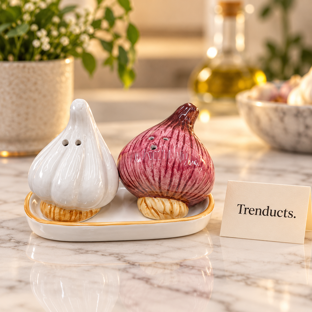 Garlic & Onion Ceramic Salt & Pepper Shaker Set