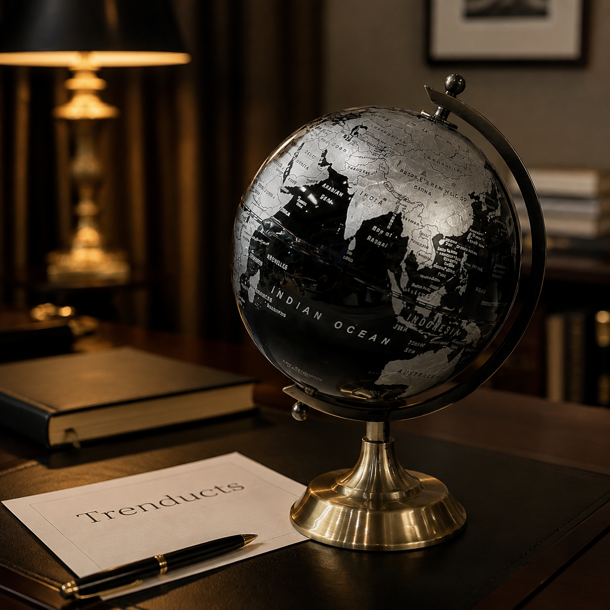 Black & Silver Globe with Gold Pedestal