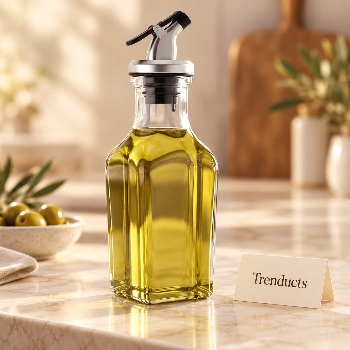 Square Glass Oil Dispenser Bottle with Pour Spout