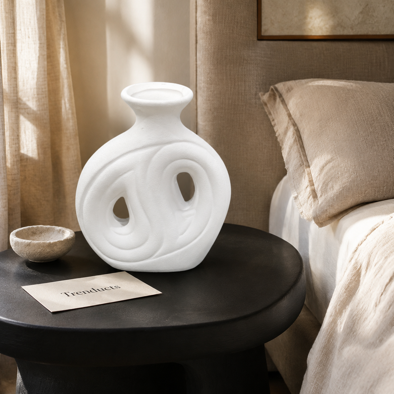 Twin-Loop Swirl White Ceramic Vase