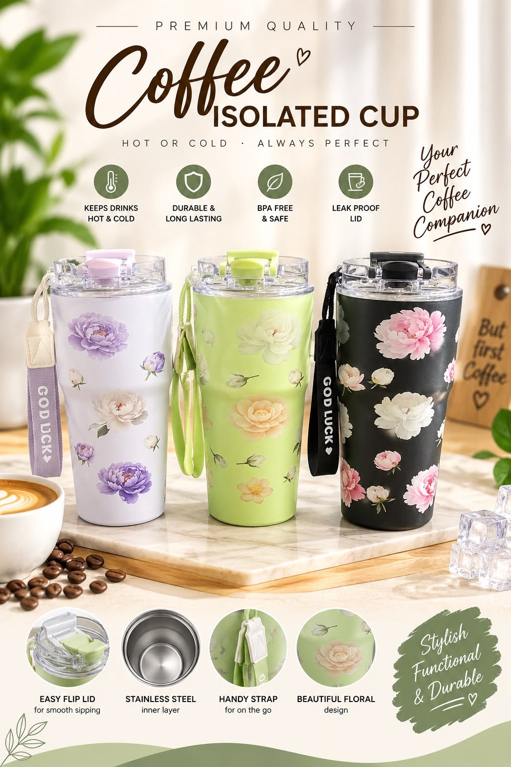 UYLEE 600ml Floral Coffee Cup
