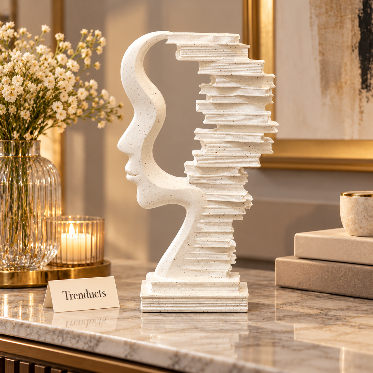 Face Sculpture Book Stack - Abstract Modern Decor
