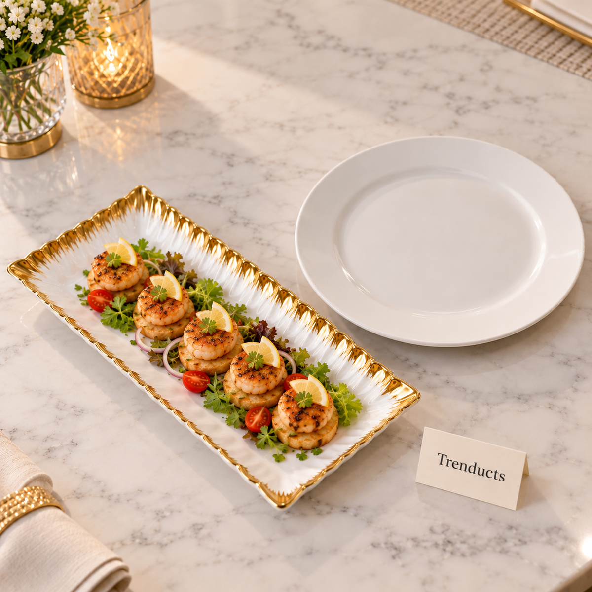 Brilliant Rectangular Plate - Gold Edge
