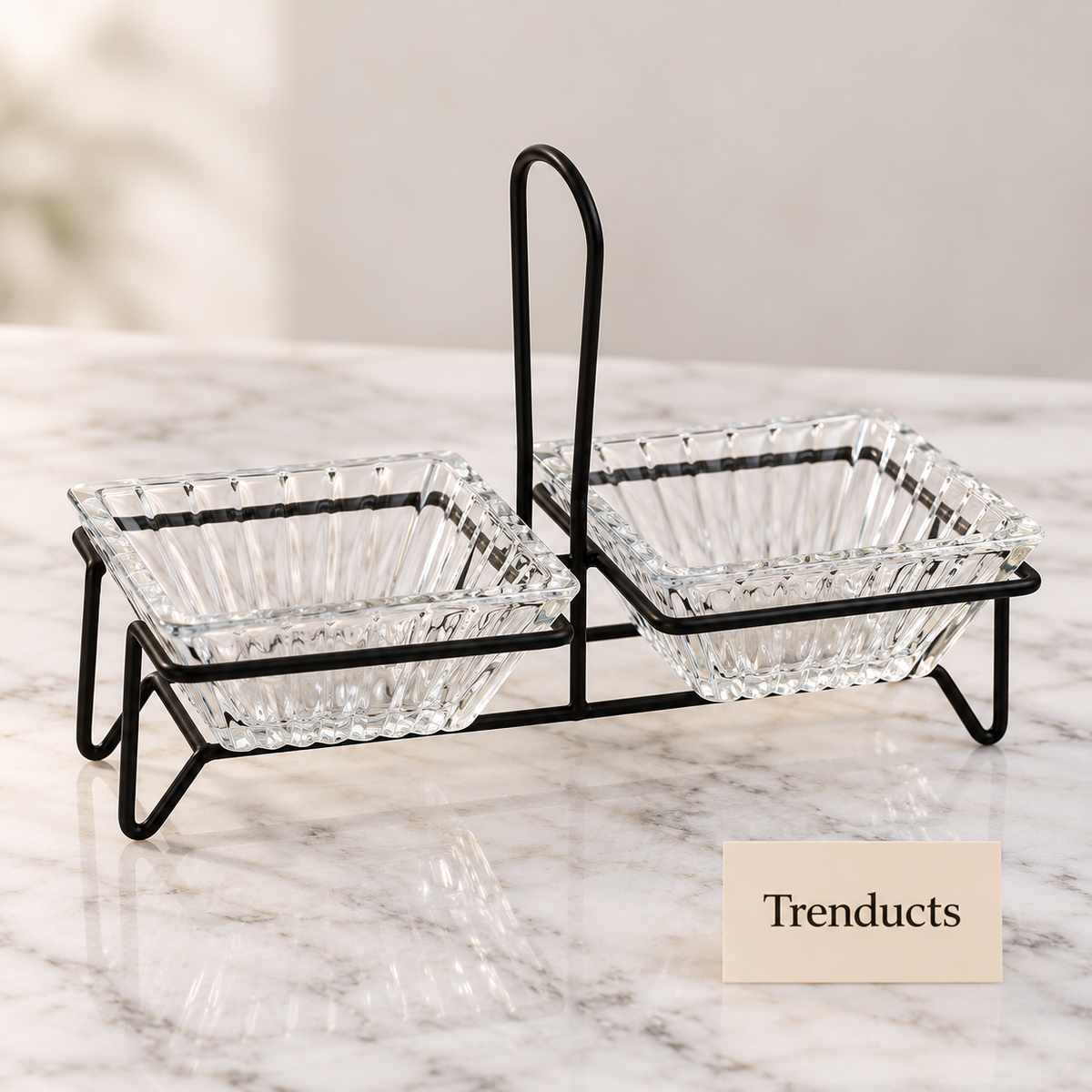 Danny Home 2 Section Glass Snack Bowl - Handle Stand