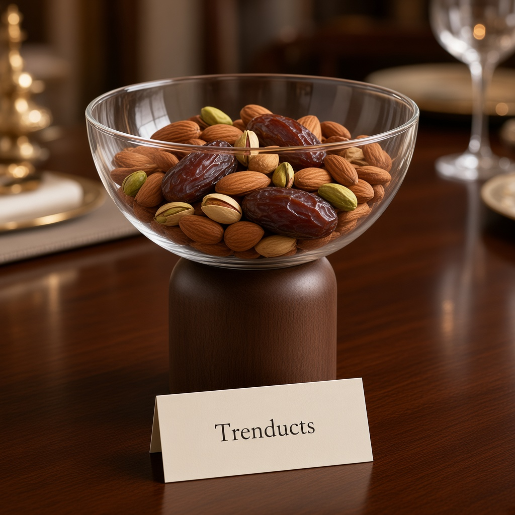 Luxury Glass Serving Bowl on Wooden Pedestal