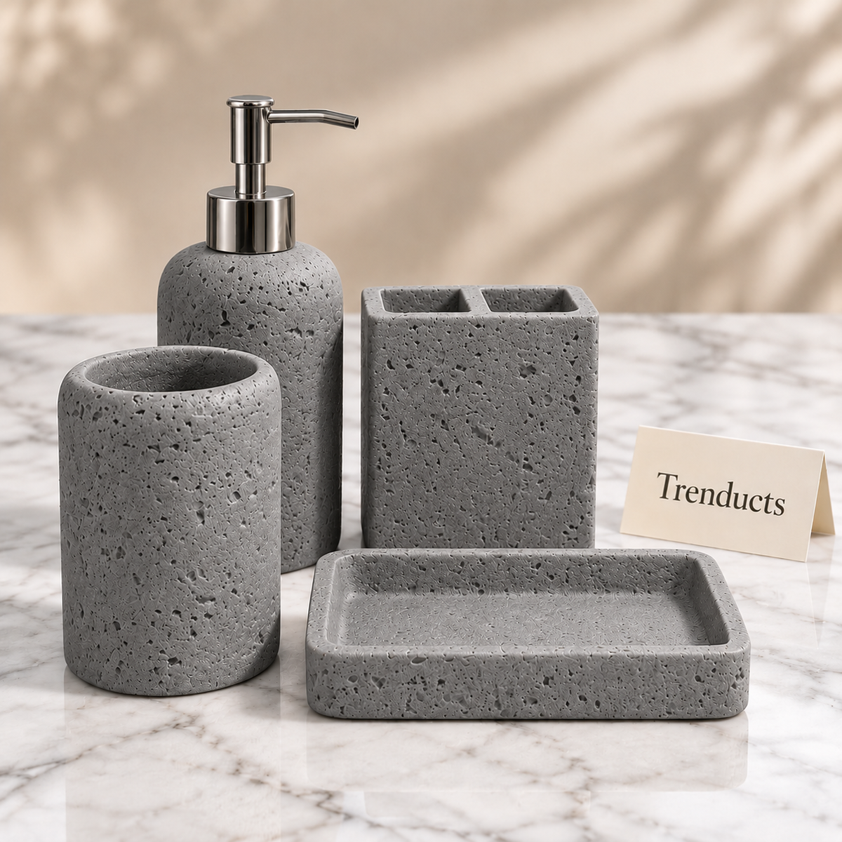 Luxury Bathroom Set - 4-Piece Pitted Stone-Texture Design