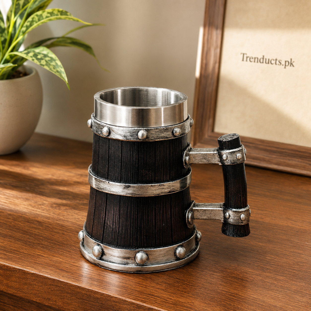 Vikings Barrel Mug – Black & Silver 500ml