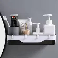 Wall-Mounted Bathroom Shelf with Storage Hooks - Clarify.pk