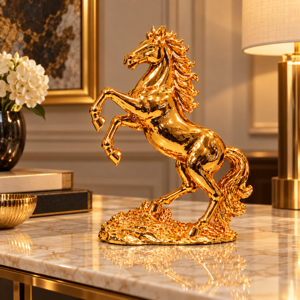Golden Rearing Horse Decorative Figurine