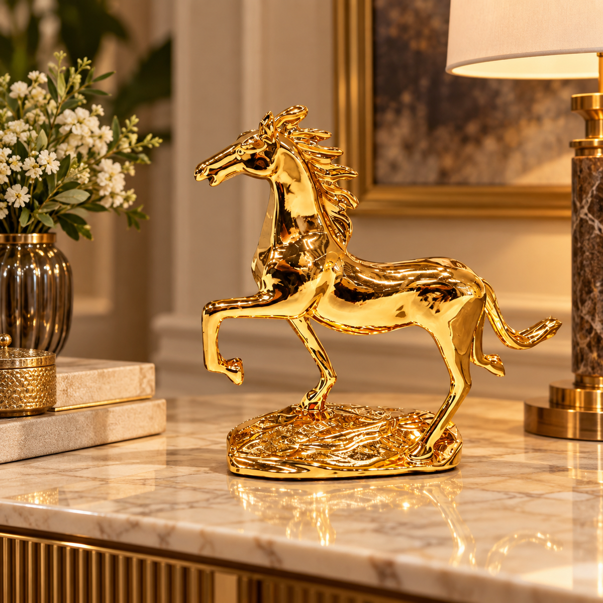 Golden Walking Horse Decorative Figurine