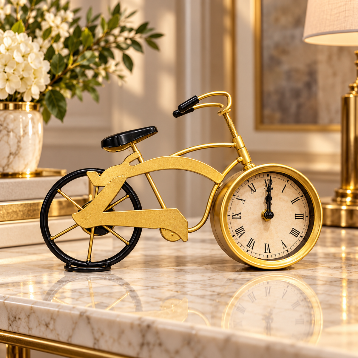 Golden Bicycle Table Clock for Vintage Home Decor