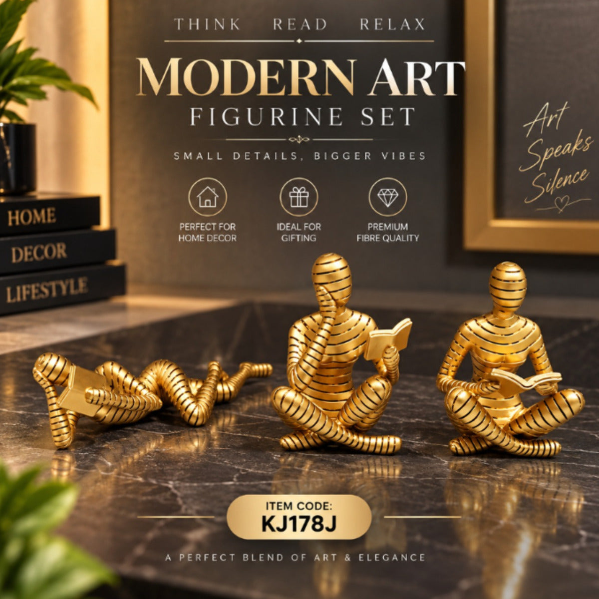 Think Read Relax Modern Figurine Set for Home Decor