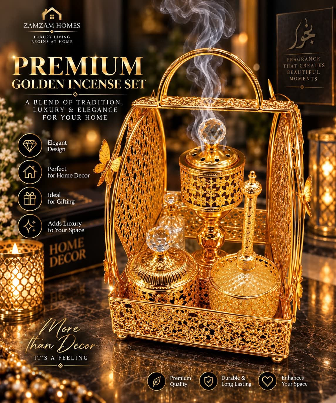 Luxury Floral Basket Incense Burner Set