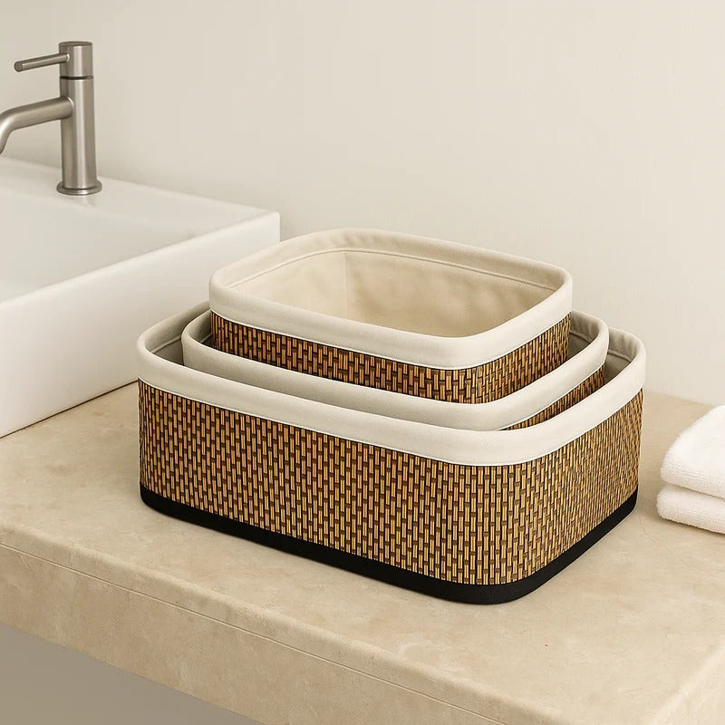 Premium 3-Piece Bamboo Nesting Basket Set – Natural Storage Solution MJ