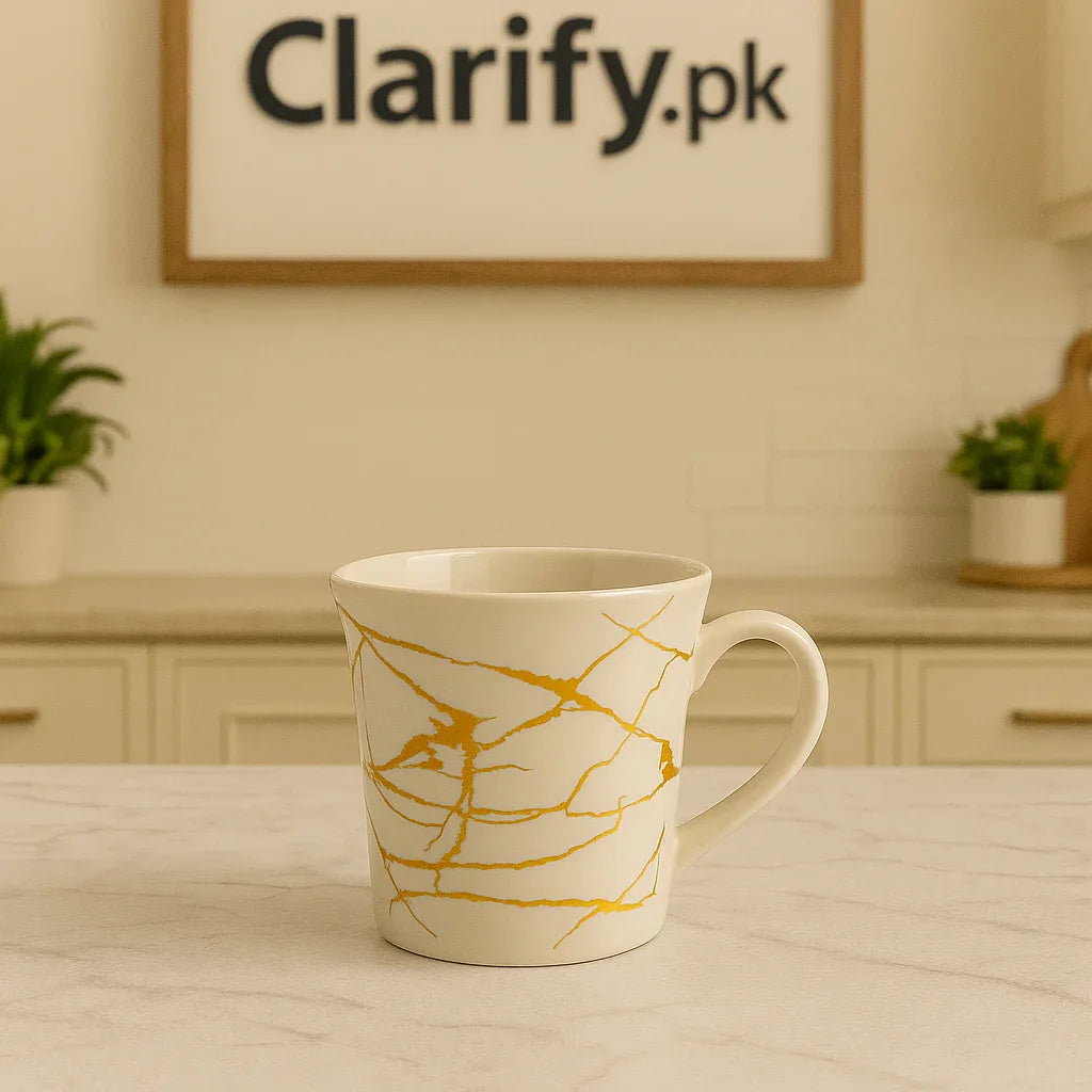 White & Gold Marble Mug – Elegant Ceramic Drinkware - Clarify.pk