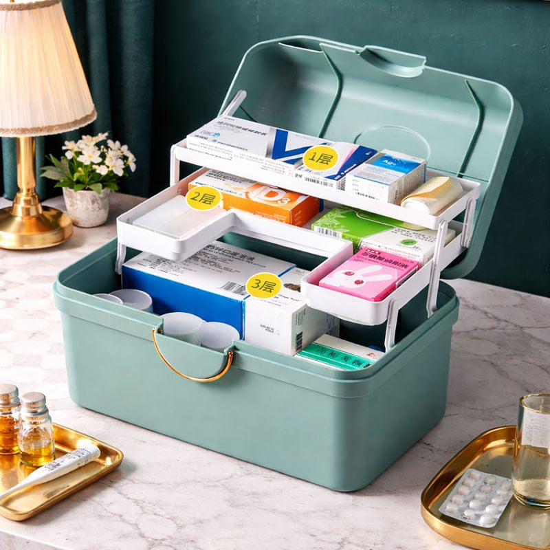 Large Multi-Layer Portable Storage Box with Handle