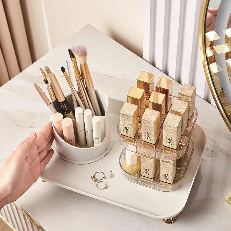 360° Rotating Makeup Brush Organizer and Lipstick Storage Box for Efficient Makeup Storage - Clarify.pk