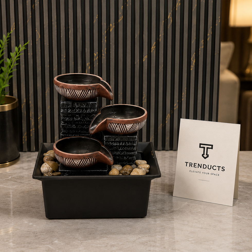 Three-Bowl Zen Waterfall Mini Fountain with Pebbles