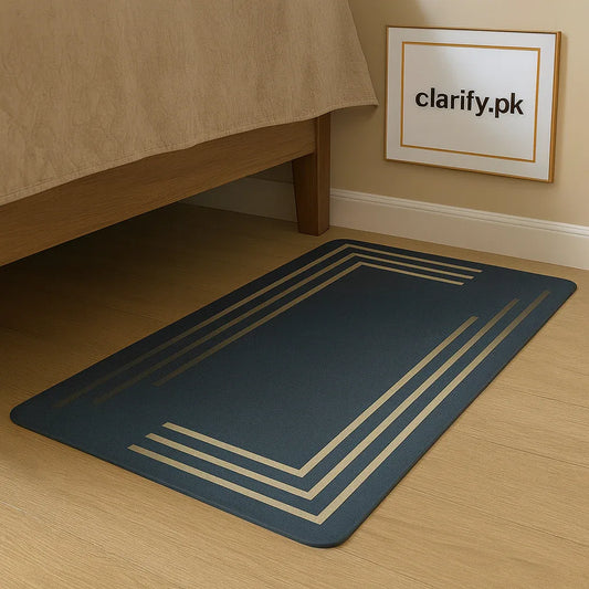 Anti-Slip Rubber Mat – Navy Blue & Gold Line Design (56 x 118 cm) - Clarify.pk
