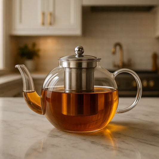 Premium Clear Glass Tea Kettle with Steel Filter & Lid - Clarify.pk