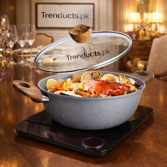 Synmore granite coating non stick cooking pot with glass lid