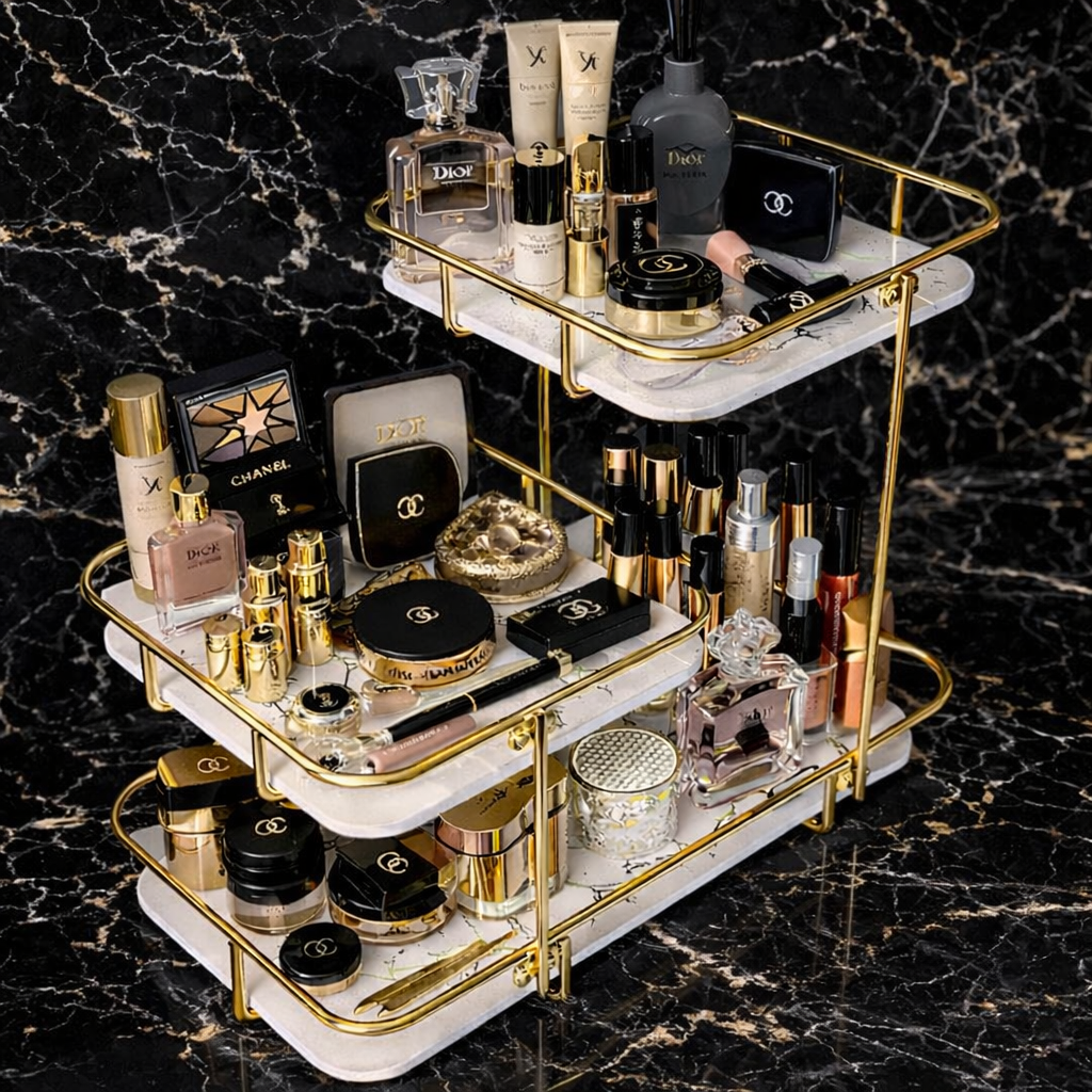 Luxury 2-Tier Marble Style Cosmetics Organizer