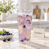 Ribbed Bow Glass Tumbler with Dome Lid & Glass Straw – Aesthetic Coquette Drinkware