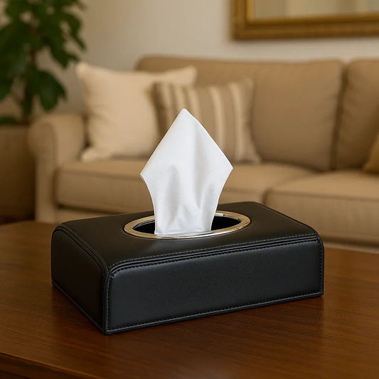 Slim Black Leather Tissue Box - Clarify.pk