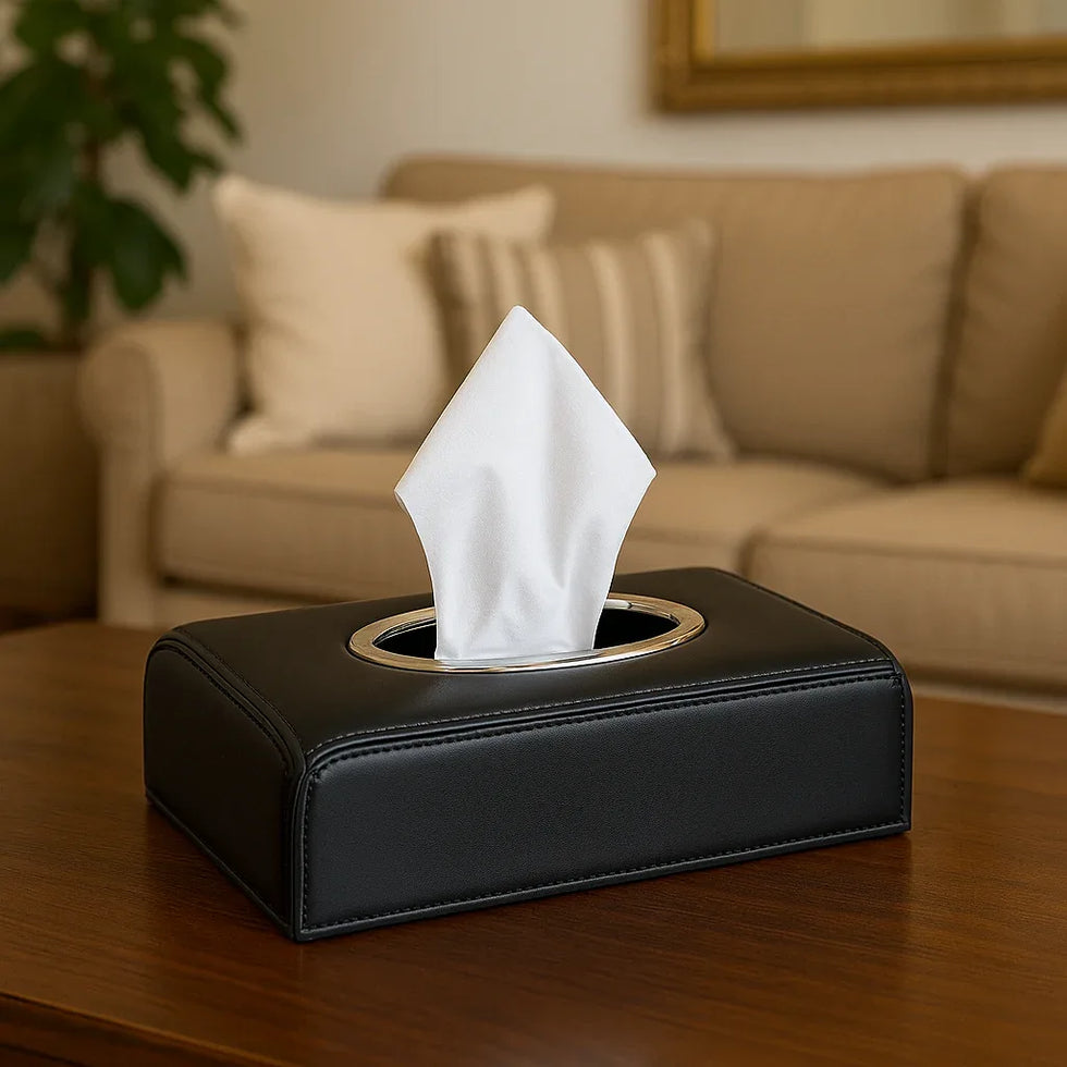 Slim Black Leather Tissue Box - Clarify.pk