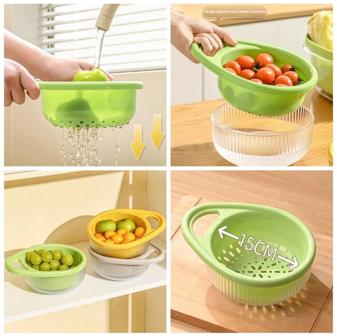 Double Layer Rice Wash Basket & Colander Set - Kitchen Drain Strainer