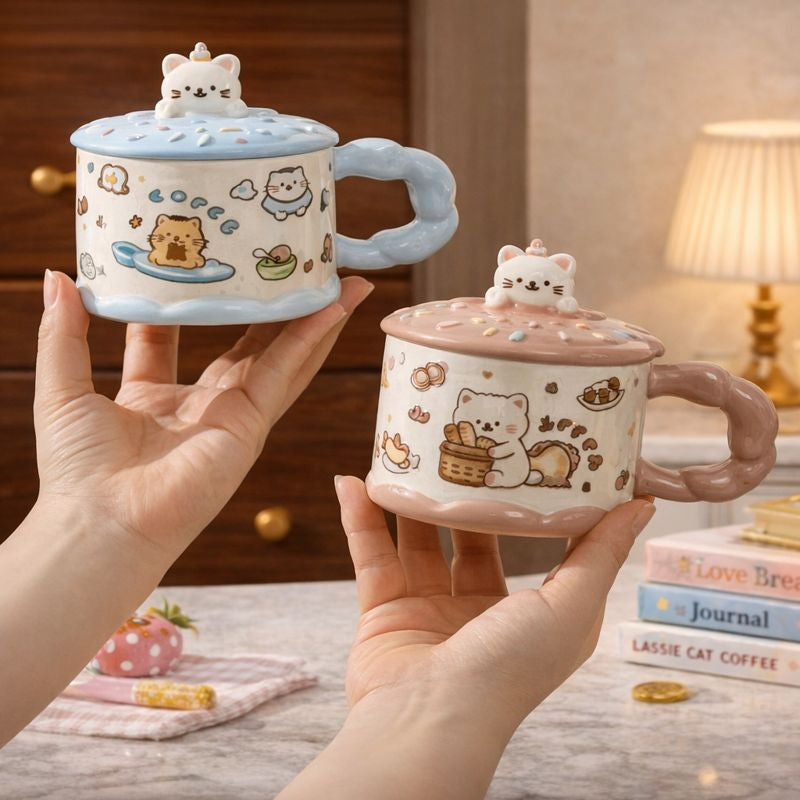 Cartoon Bear Ceramic Mug - Cute Heat-Retaining Lid Cup - Trenducts.pk