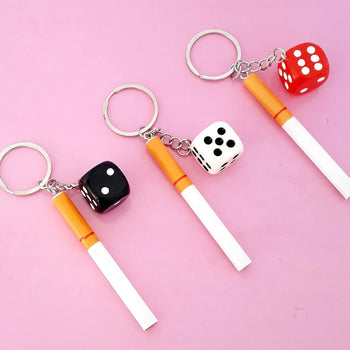 Cigarette & Dice Keychain – Stylish Metal Keyring for Men and Car Lovers - Clarify.pk