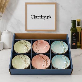 Pack of 6 Ceramic Bowl Set – Cherry Blossom Pastel Design - Clarify.pk